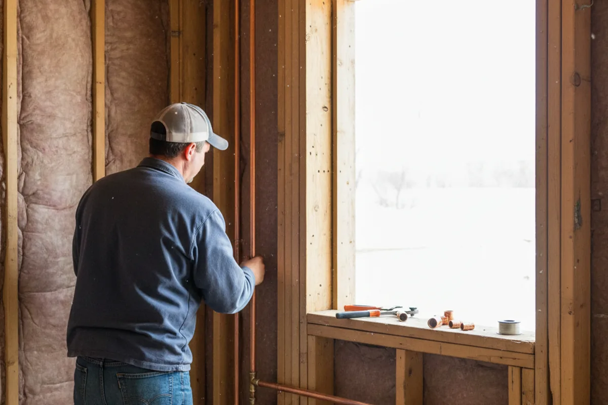 Licensed plumber running new copper supply lines in a Shamrock home